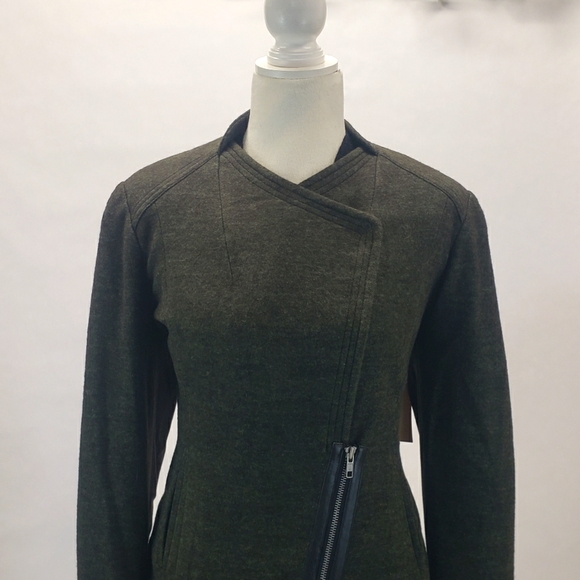 Lined Tweed like Moto Jacket Cotton / Wool Olive Green Coldwater Creek Size 16 - Picture 2 of 8